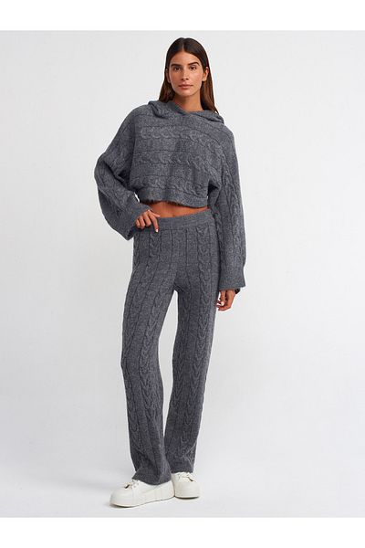 Dilvin 70158 Hair Knitted Knitwear Trousers-Smoked
