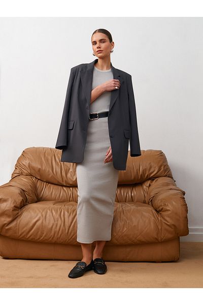 Dilvin 60729 Oversize Blazer Jacket-Grey