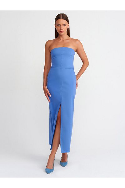 Dilvin 90758 Rochie cu detaliu fără bretele Indigo