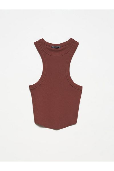Dilvin 20610 Crop Top-καφέ
