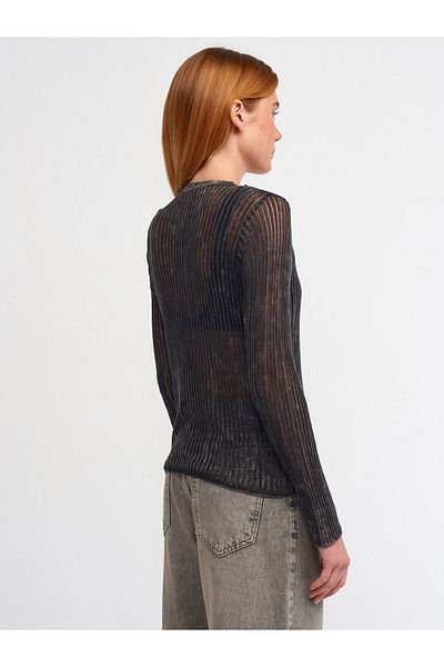 Dilvin 10478 Pale Effect Crew Neck Transparent Sweater-Smoked
