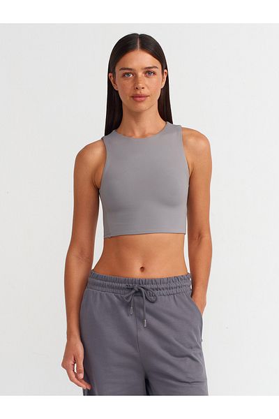 Dilvin 20902 Model - Polyamide Gray Crop Top