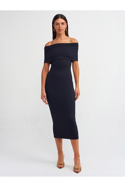 Dilvin 91109 Rochie midi fără umăr-Negru