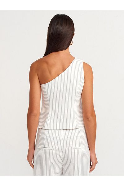 Dilvin 60552 Model Asymmetrical Design White Vest
