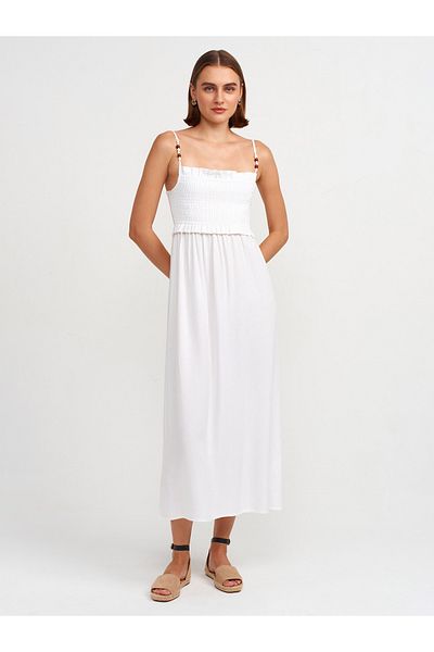 Dilvin 91233 Rochie midi ecru - Detaliu adunat