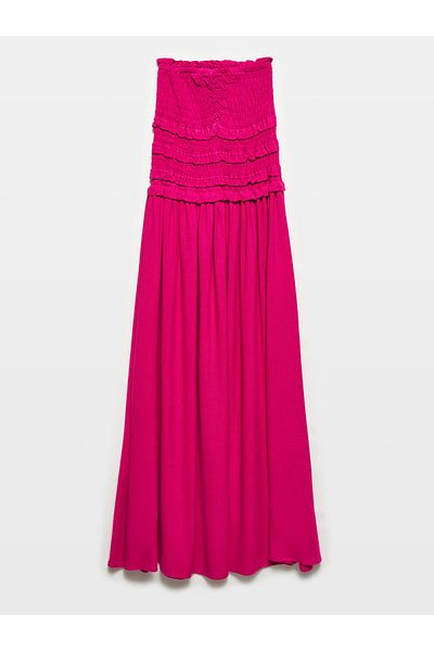 Dilvin 91220 Fuchsia Strapless Gipe Detailed Dress