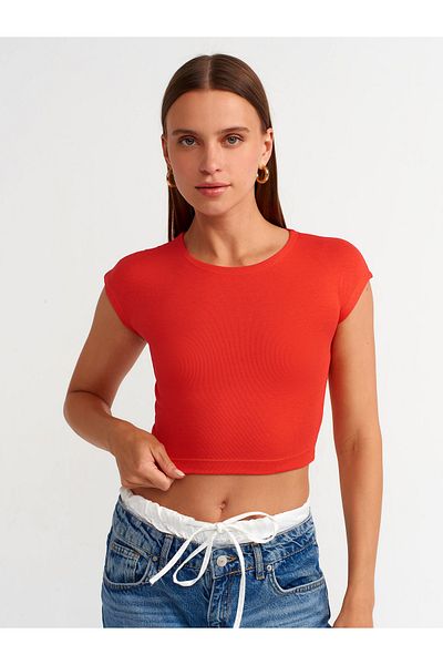 Dilvin 30528 Red Cotton-Modal Crop Top