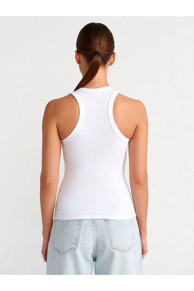 Dilvin 20842 Model Halter Collar White Corded Tank Top