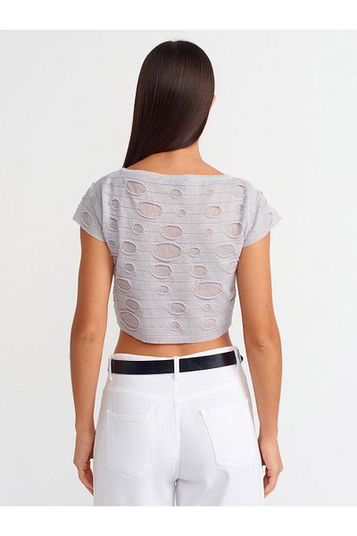Dilvin 10567 Model Boat Neck Gray Knitwear Top