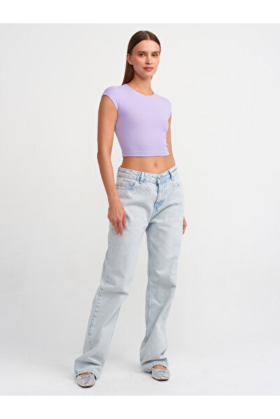 Dilvin 30528 Lilac Crop Top - Μείγμα βαμβακιού και Modal
