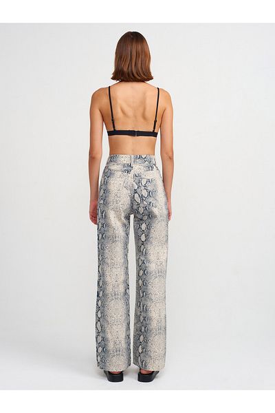 Dilvin 71692 Ecru Snake Patterned Wide Leg Jeans