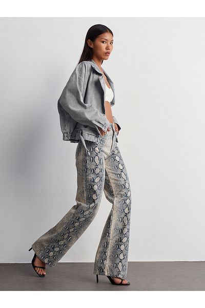 Dilvin 65354 Model Palton gri din denim - Design cu nasturi