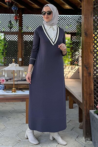 Rabia Şamlı Eylül Gömlekli Triko Elbise Antrasit