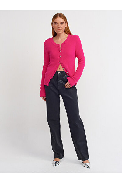 Dilvin 60198 Inci Düğmeli Triko Hırka-fuşya