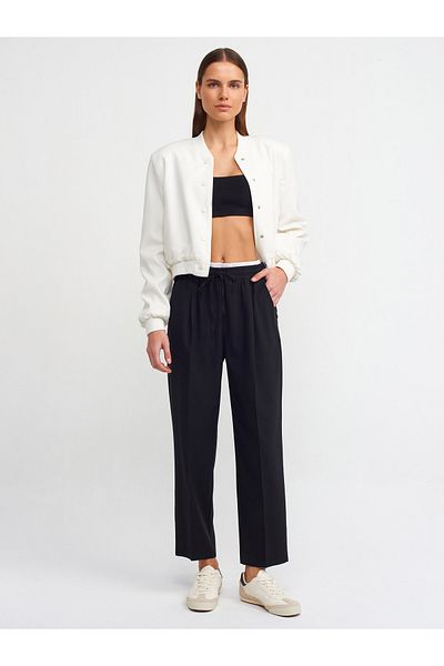 Dilvin 71271 Wide Leg Trousers with Double Waistband - Black