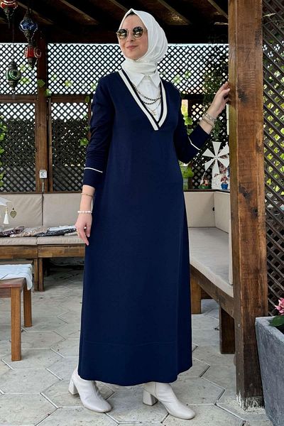 Rabia Şamlı Πλεκτό φόρεμα Navy Blue - Σεπτέμβριος με πουκάμισο