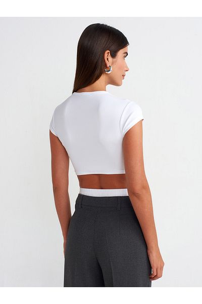 Dilvin 30936 Body-Sitting Crop Top-White