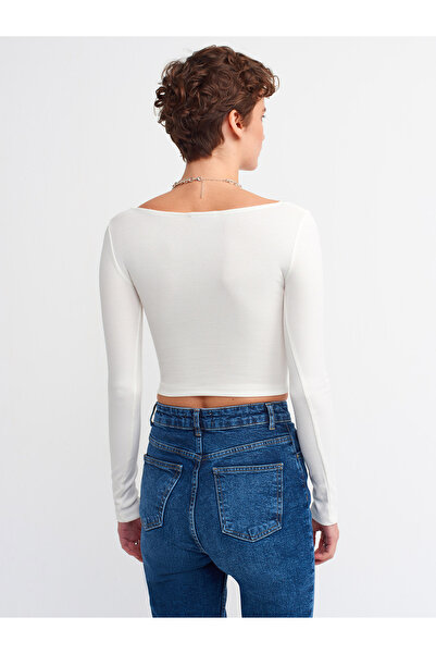 Dilvin 3700 Ribbed Long Sleeve Top-ecru