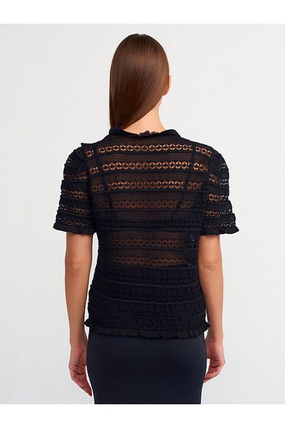 Dilvin 60237 Cardigan negru cu decolteu în V ajurat