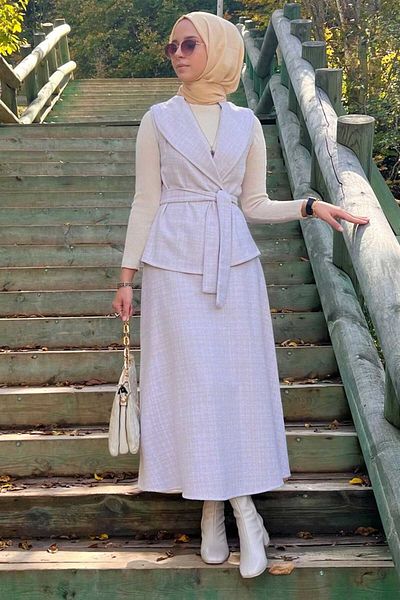 Rabia Şamlı Azize Skirt Vest Set Ecru