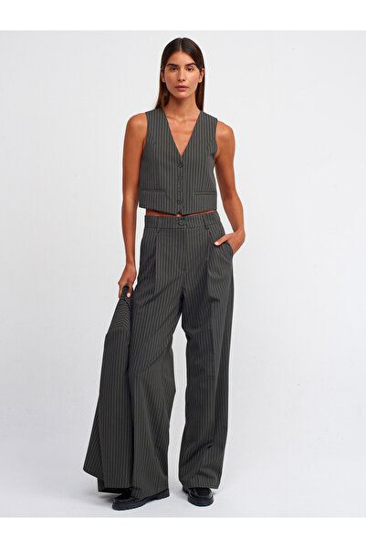 Dilvin 60525 Buttoned Vest-Khaki