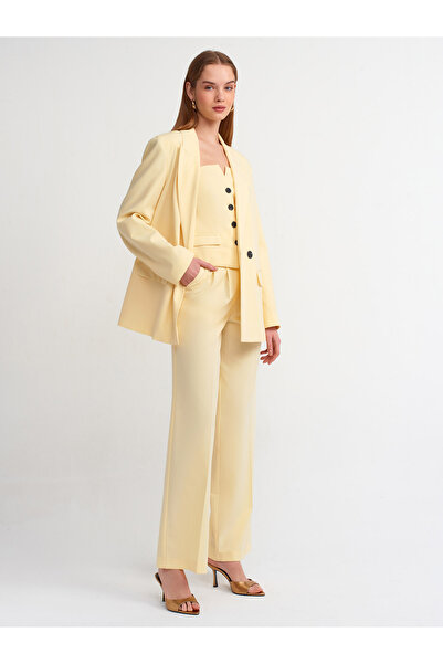 Dilvin 60544 Bluză clasică cu nasturi-Galben