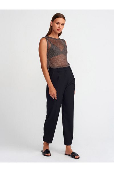 Dilvin High Waist 71525 Model Black Trousers with Apocalyptic Legs