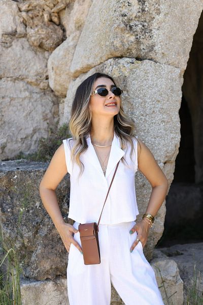bytugcekaya Σετ Λινό Καρότο Λευκό Γιλέκο