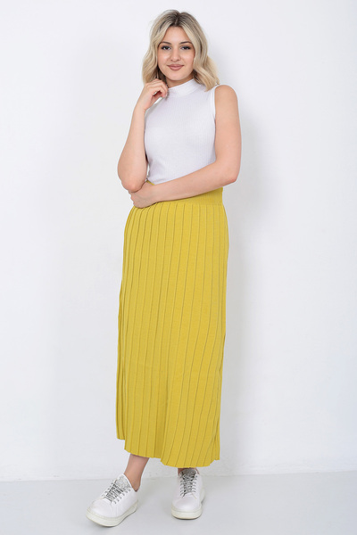 LUGMO Kadın Triko Etek Oversize Hardal