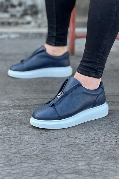 kapsulavm Navy Blue Leather Men's Casual Shoes