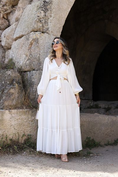 bytugcekaya Σετ λευκό πουκάμισο με μακριά φούστα