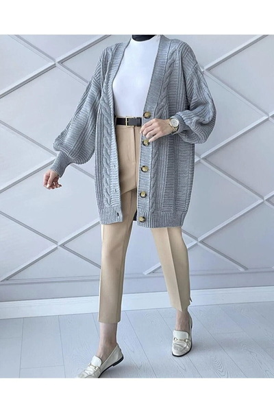 Papatya Giyim İzmit Κοντή πλεκτή ζακέτα - Γκρι γυναικεία χειμωνιάτικη πλέξη μαλλιών