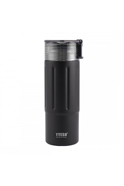 Tyeso Black Tritan Thermos - 600ml, Double Lid, Vacuum and Insulated Handle