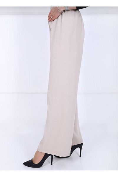 Elçelya Moda Beige Wide Leg Elastic Waist Women's Trousers -AyrobinFabric