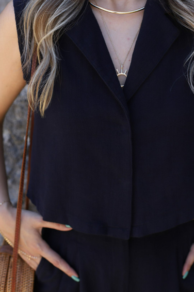 bytugcekaya Σετ Λινό Καρότο - Σκούρο Ναυτικό Μπλε Γιλέκο