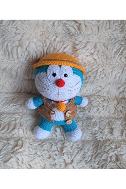 Toyscity Şapkalı Kedi Doremon Amigurumi Organik Örgü Oyuncak