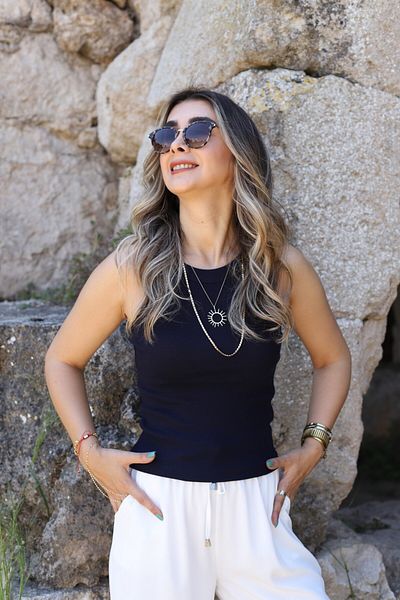 bytugcekaya Thick Collar Ribbed Navy Blue Tank Top