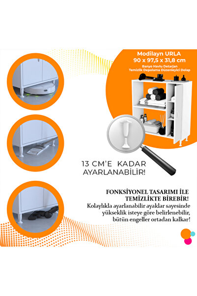 Modilayn URLA 90 x 97,5 x 31,8 cm Banyo Havlu Deterjan Depolama Dolabı