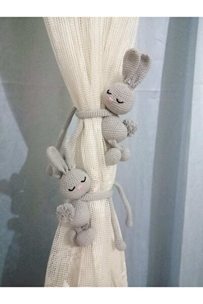 Toyscity Gri Pembe Burun Perde Tutucu Amigurumi Örgü Oyuncak