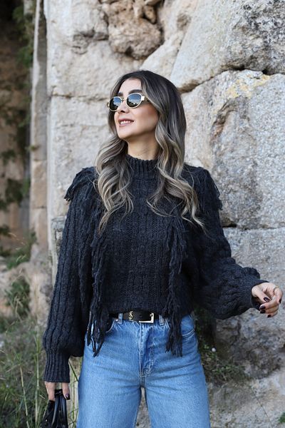 bytugcekaya Pulover cu ciucuri de culoare antracit