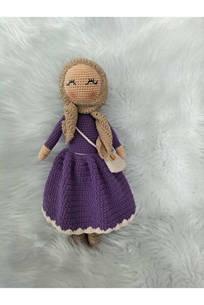 Toyscity Mor Neşeli Tesettürlü Bebek Organik Örgü Oyuncak
