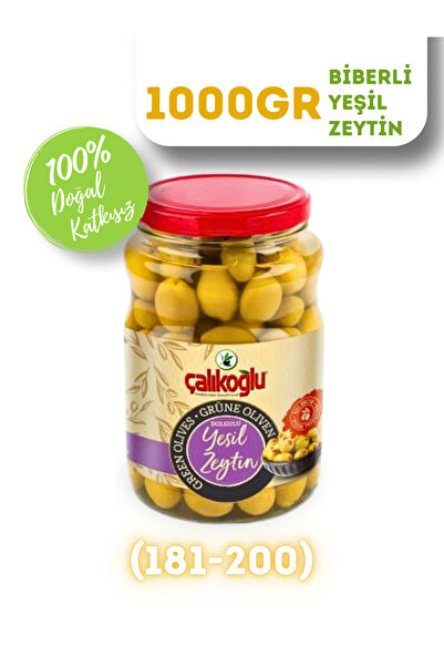 Doğal Biberli Yeşil Zeytin 1 Kg (181-200)