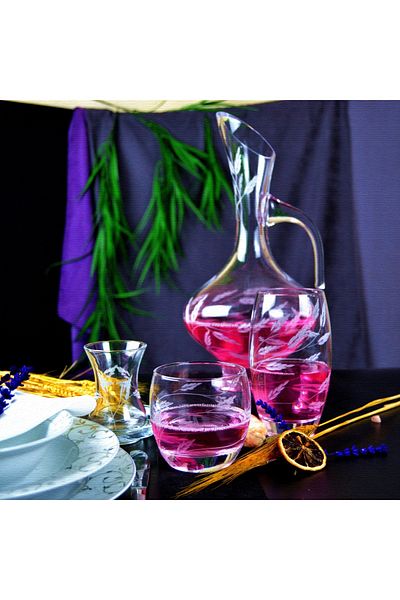 DECOCIA Pudgy 25 Piece Glass Dowry Set with Bosnian Carafe and Exile Pattern