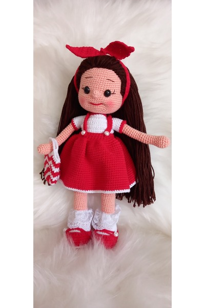 Toyscity Kırmızı Elif Bebek Amigurumi Organik Oyuncak