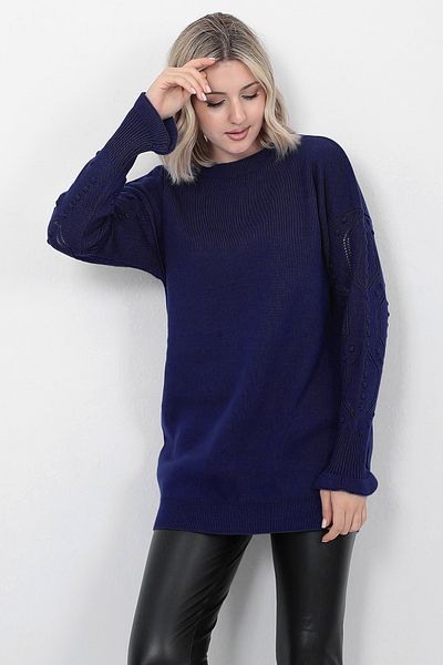 LUGMO Tricotaj de damă Pulover Gâtul Crew Mânecă Cu Motiv Oversize Bleumarin