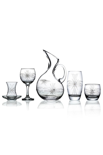 DECOCIA Pudgy 61 Parça 12 Kişilik Bardak Çeyiz Seti Bosna Karaflı Mira Desenli