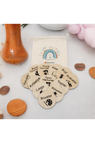 Chirpy Figürlü türkçe 12 li ahsap dolap etiketi
