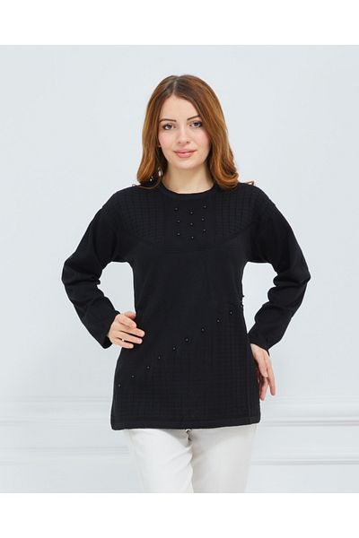 Elçelya Moda Tricotaj negru de damă, iarnă, de vârstă mijlocie, bluză pentru mamă, pulover