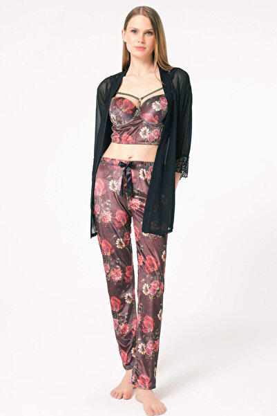 Anıl Man5683 Dressing Gown, Bustier and Trousers Set