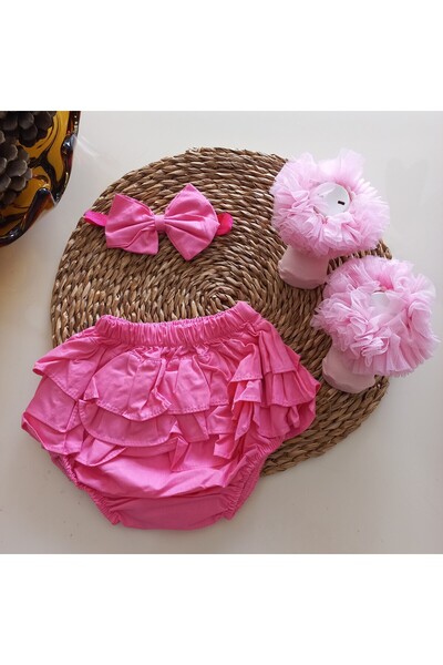 MARS BABY مجموعة جوارب قصيرة مجعدة باللون الفوشيا الوردي للفتيات الصغيرات في ...